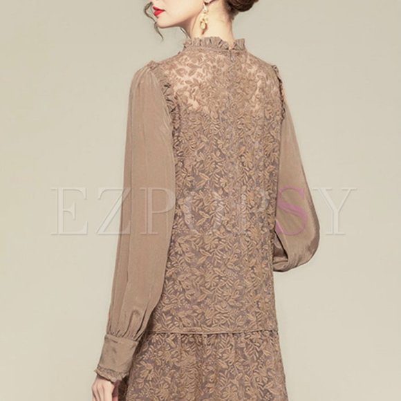 Mock Neck Embroidered Lettuce Shift Mini Dress - Picture 6 of 6